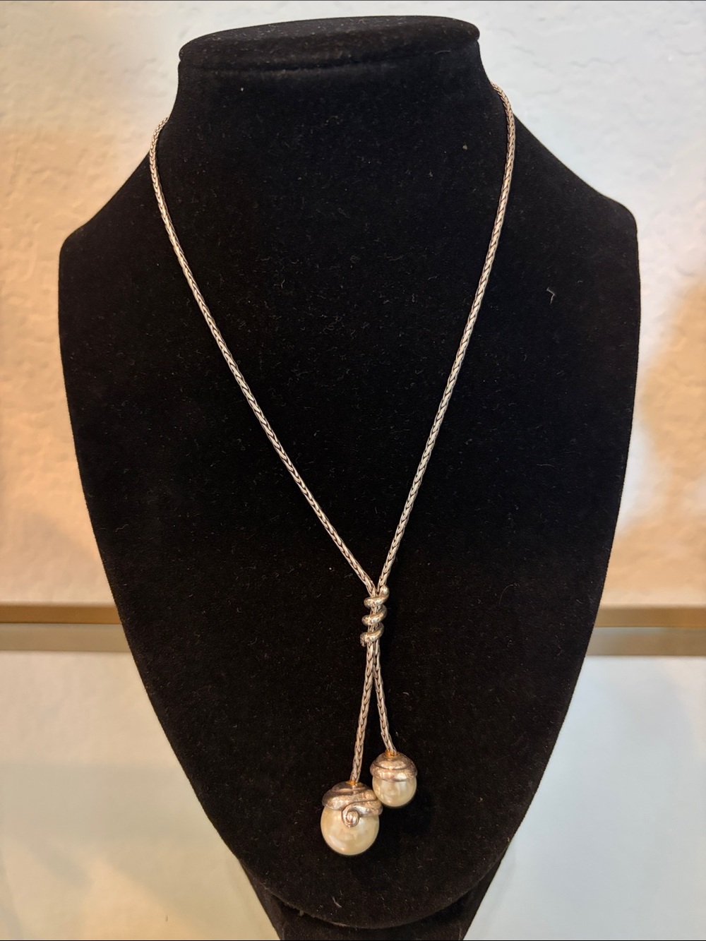 BRIGHTON RETIRED Twist Pearl Lariat Adjustable Necklace Double Faux Pearl
